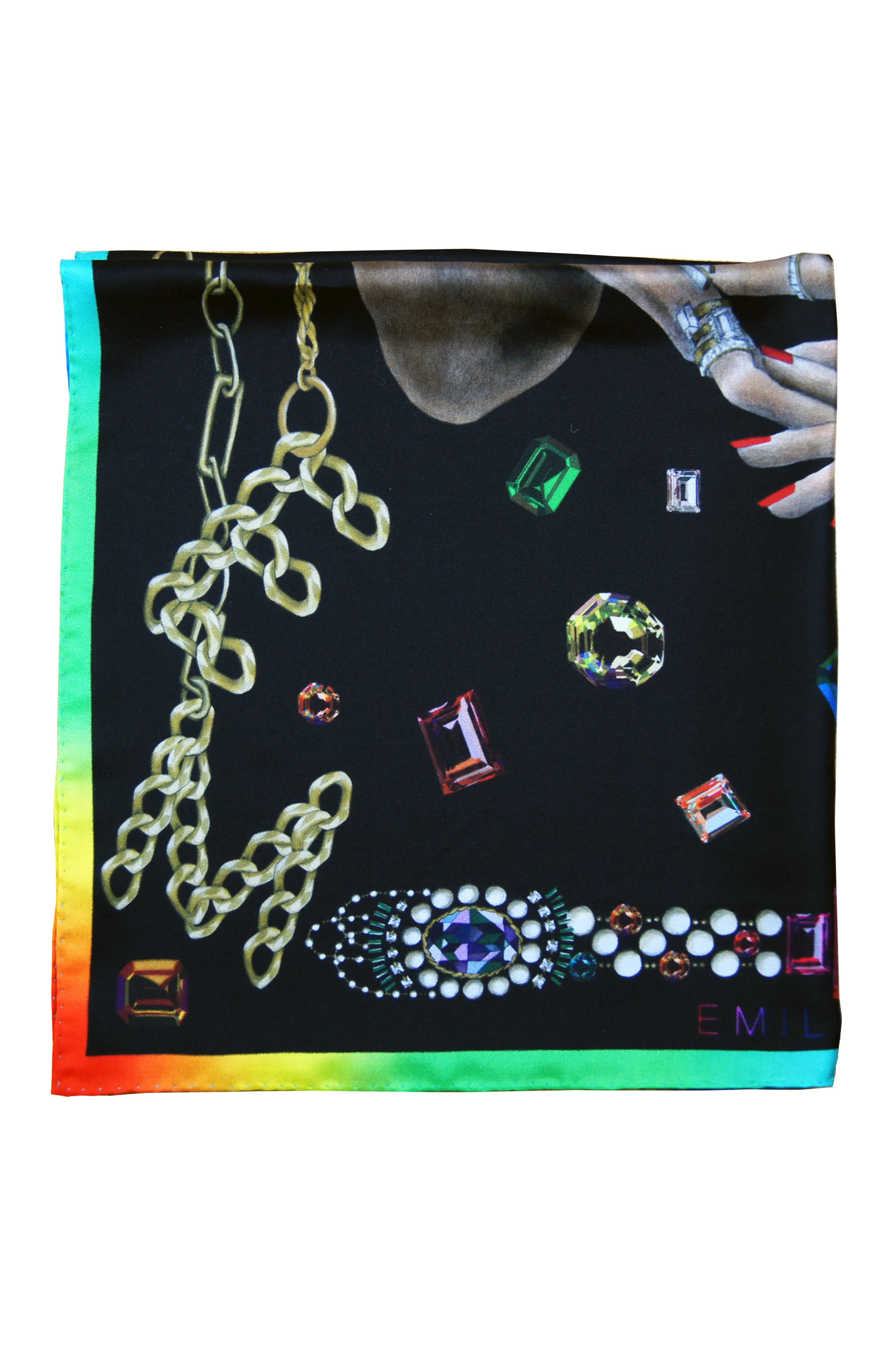 Bijoux Black Multicolor Print Silk Scarf