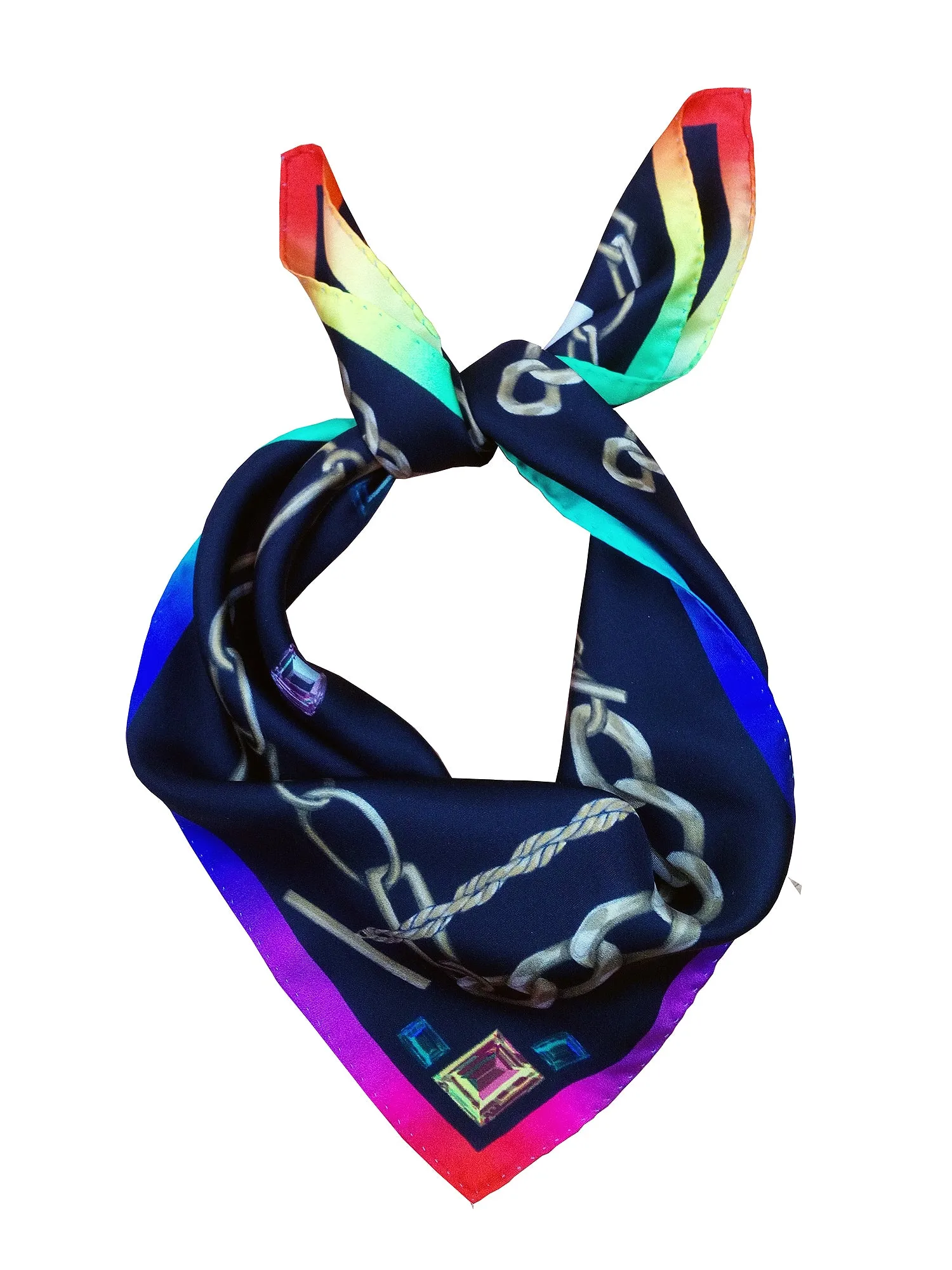 Bijoux Black Multicolor Print Silk Scarf