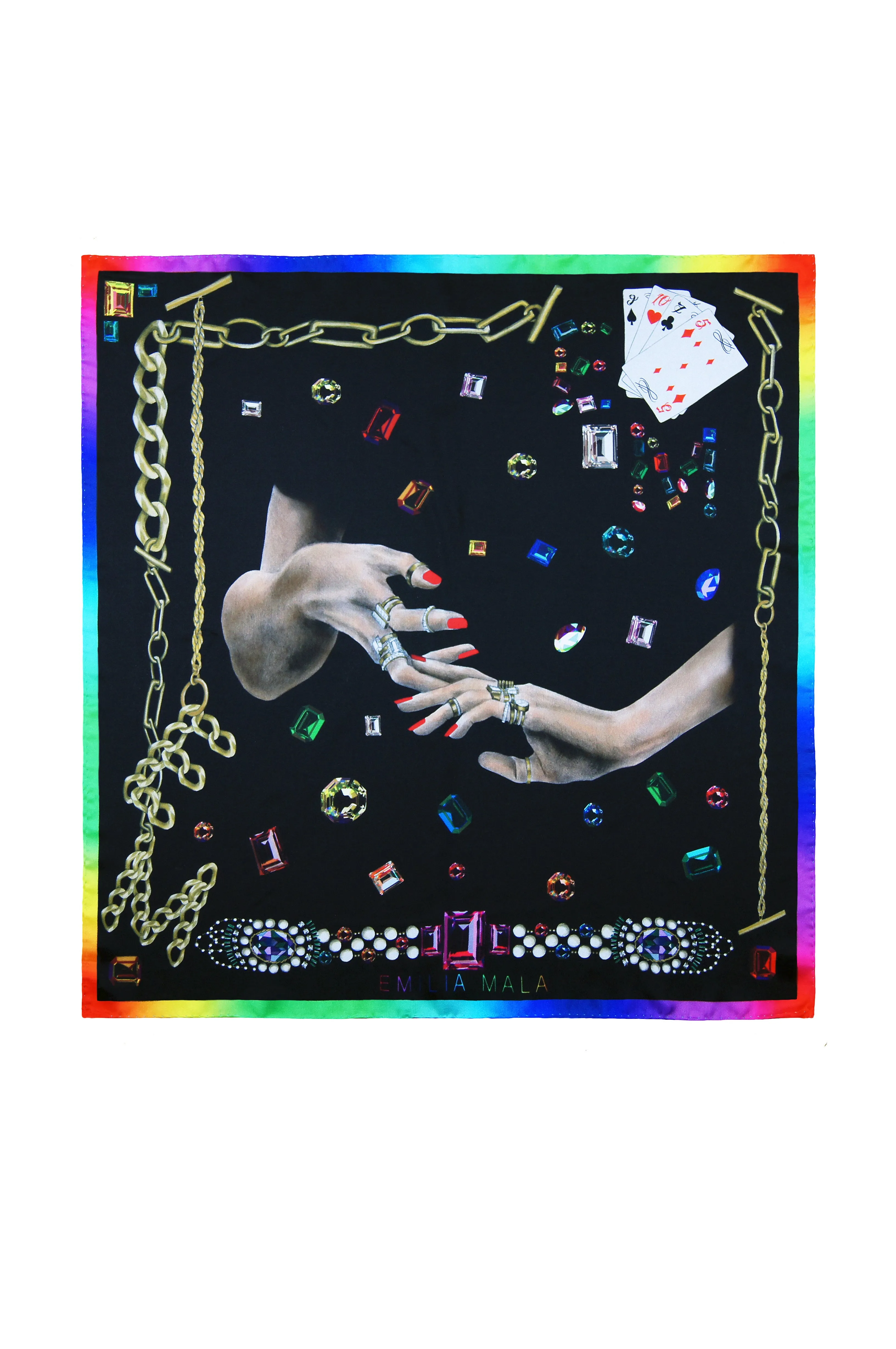 Bijoux Black Multicolor Print Silk Scarf