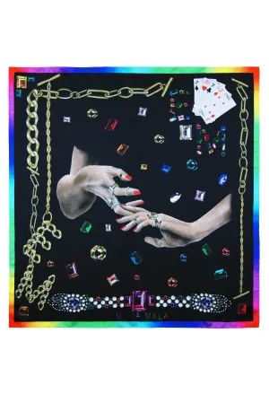 Bijoux Black Multicolor Print Silk Scarf