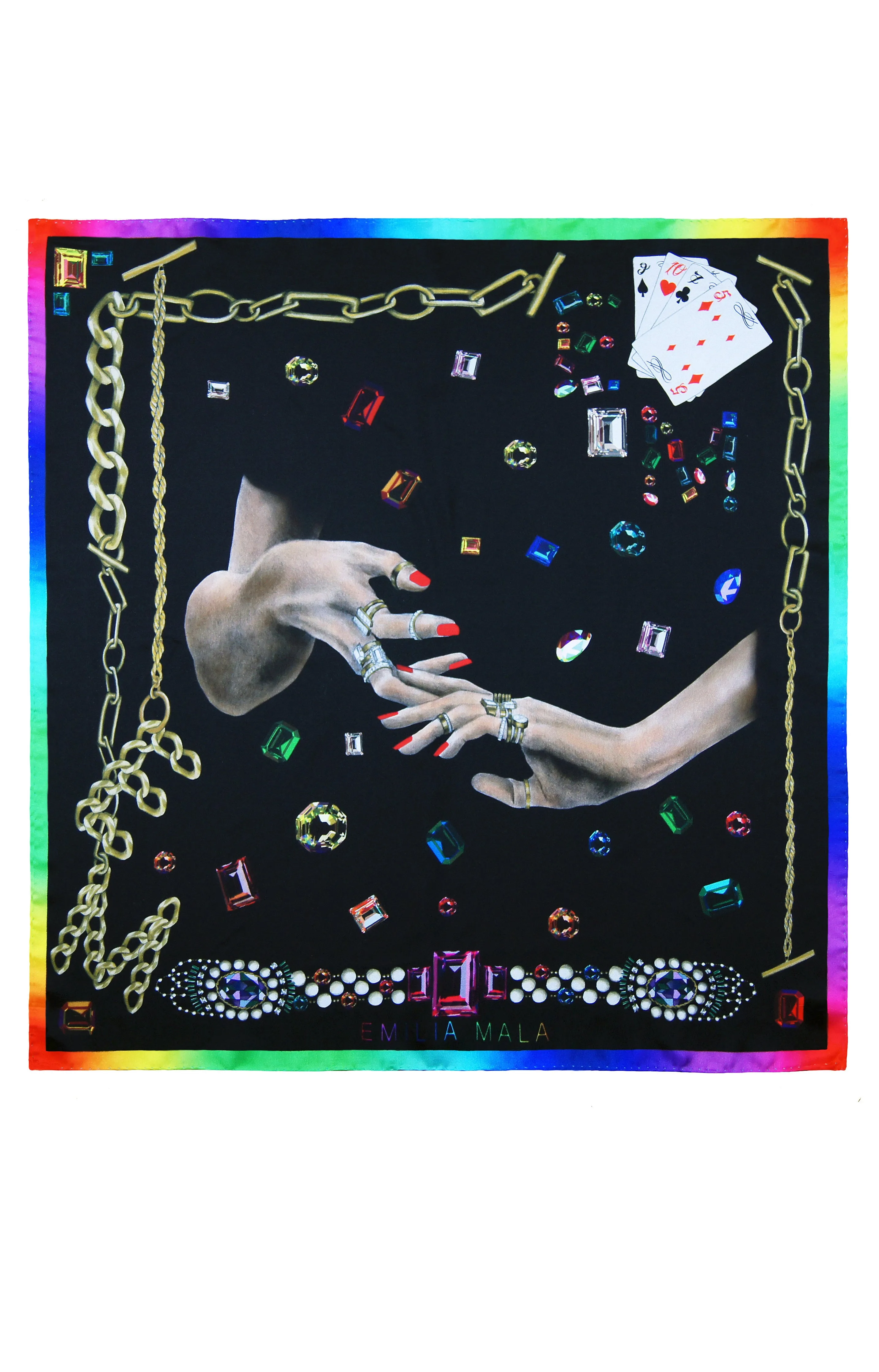 Bijoux Black Multicolor Print Silk Scarf
