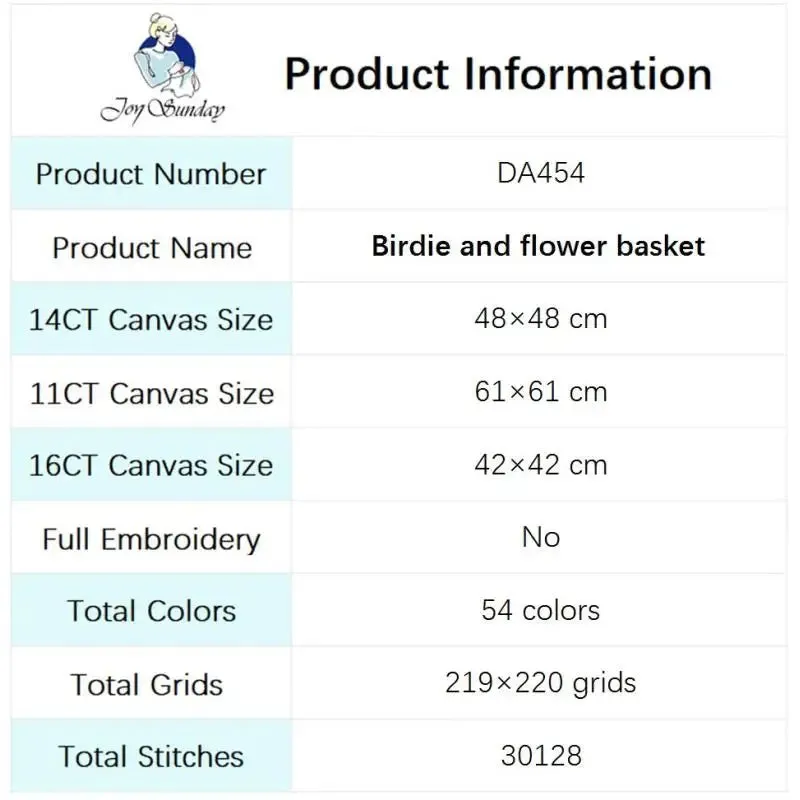 Bird and Basket Flower - Animal Pattern Cross Stitch Kit - Joy Sunday