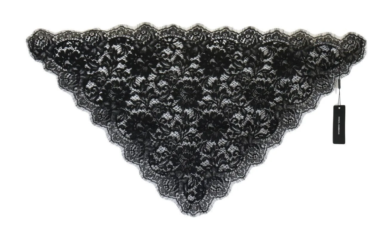Black Cotton Lace Floral Scarf
