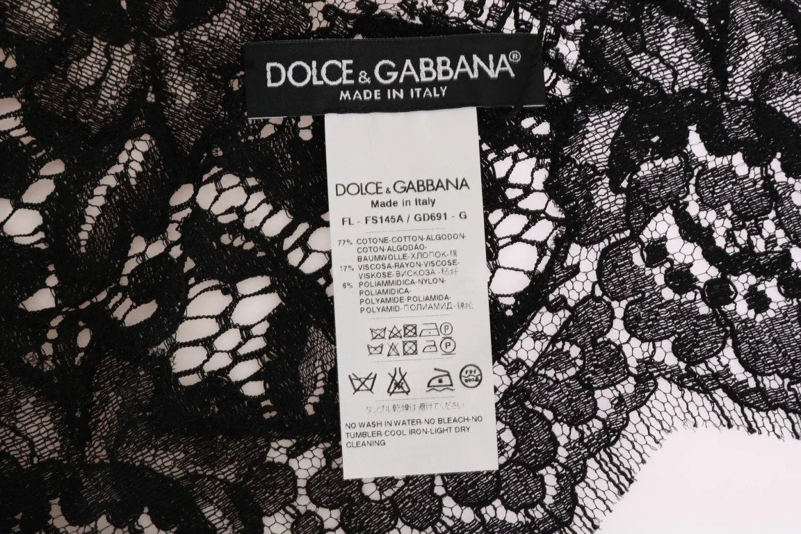 Black Cotton Lace Floral Scarf