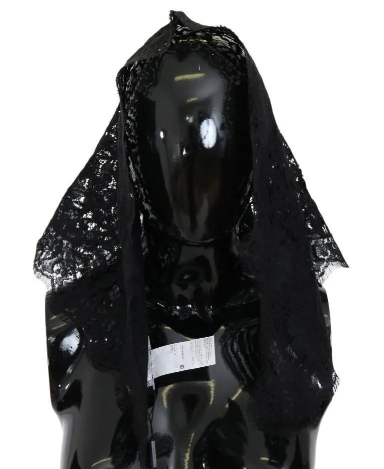 Black Cotton Lace Floral Scarf