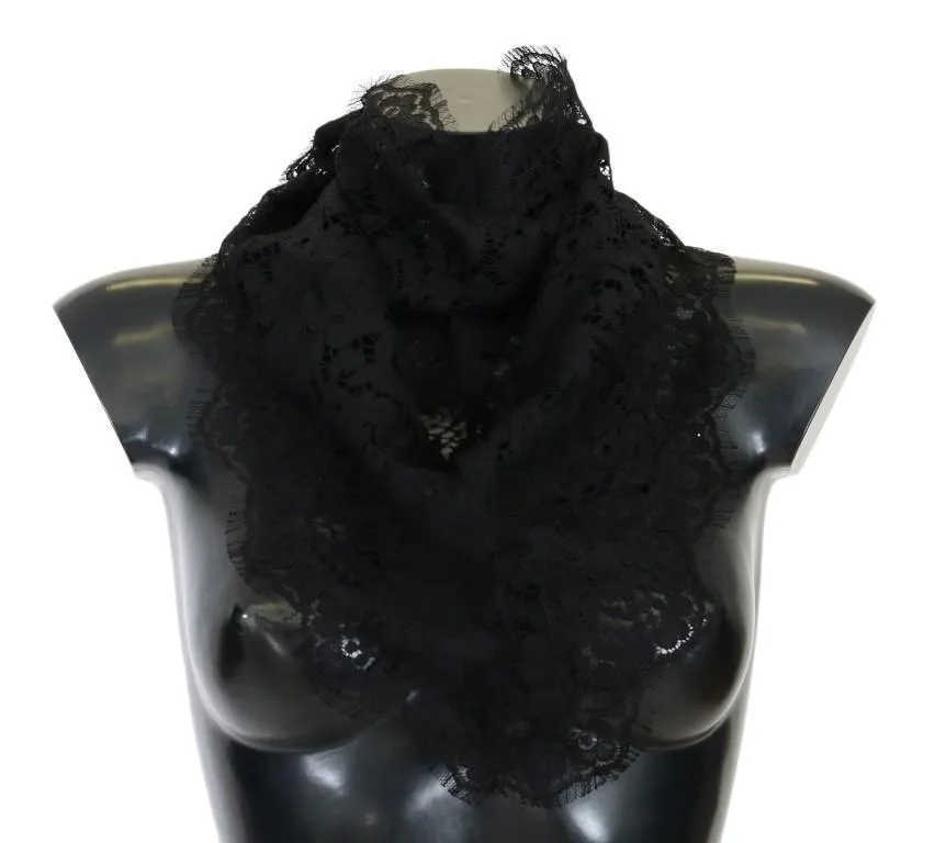 Black Cotton Lace Floral Scarf