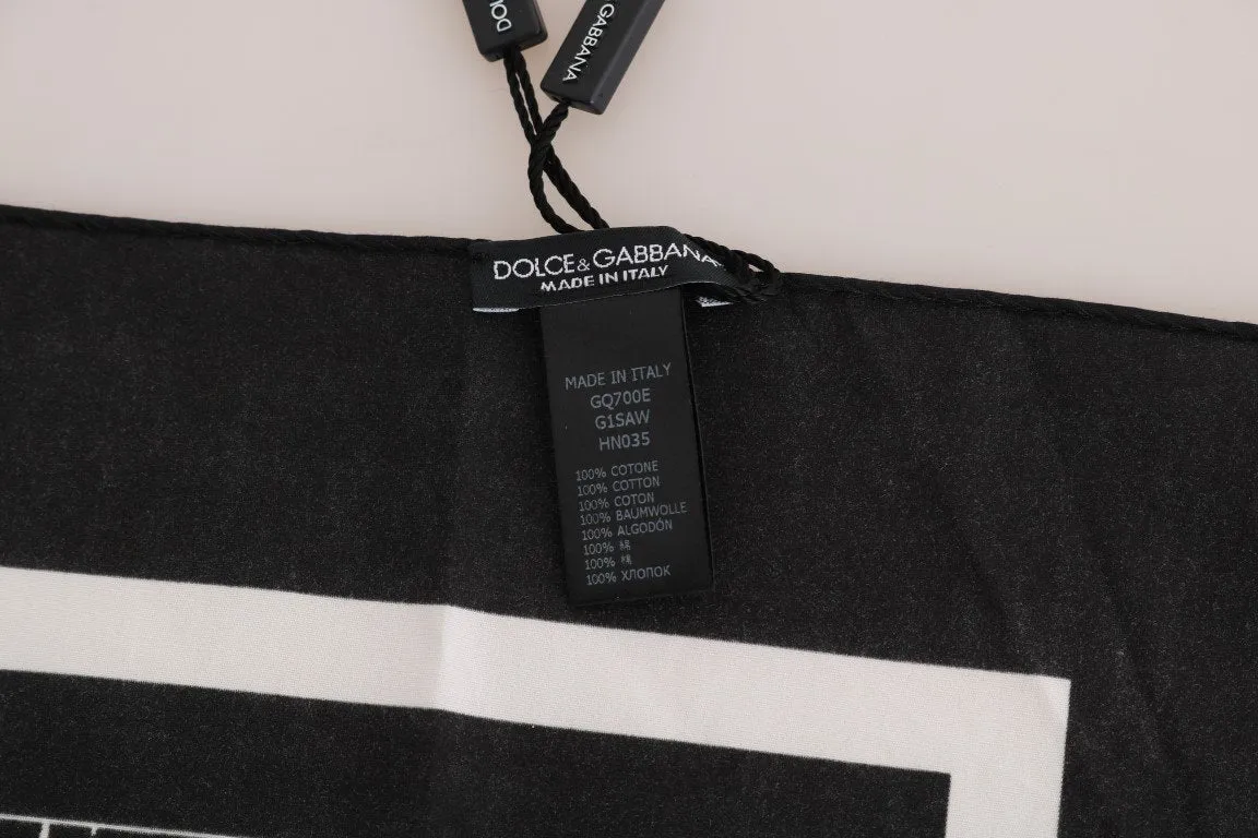 Black Cotton White Pattern Scarf
