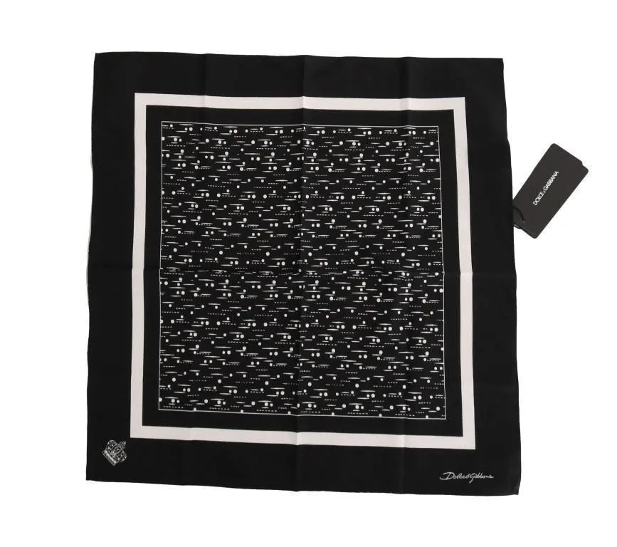 Black Cotton White Pattern Scarf