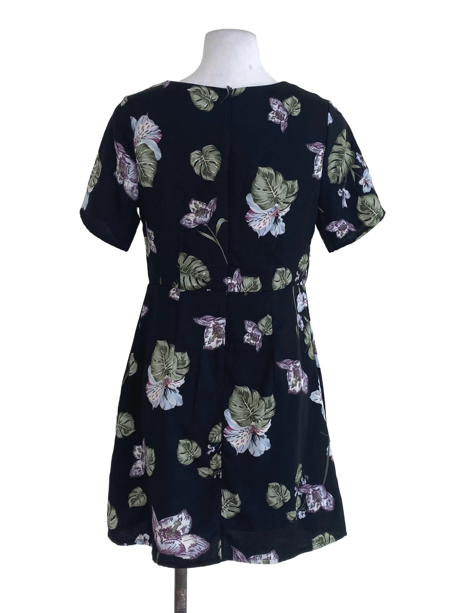 Black Floral Wrap Mini Dress TEM