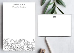 Black Peony Stationery Set