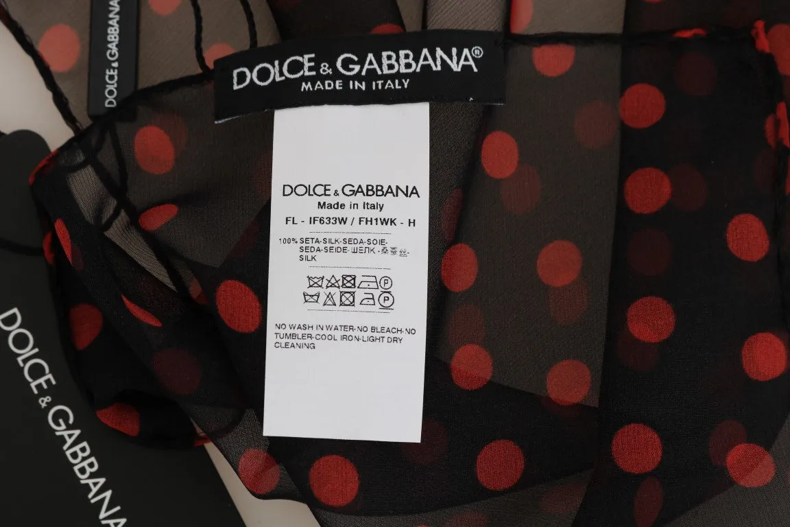 Black Red Polka Dotted Silk Scarf