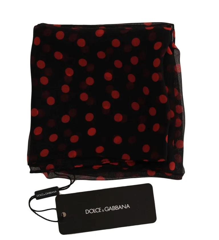 Black Red Polka Dotted Silk Scarf