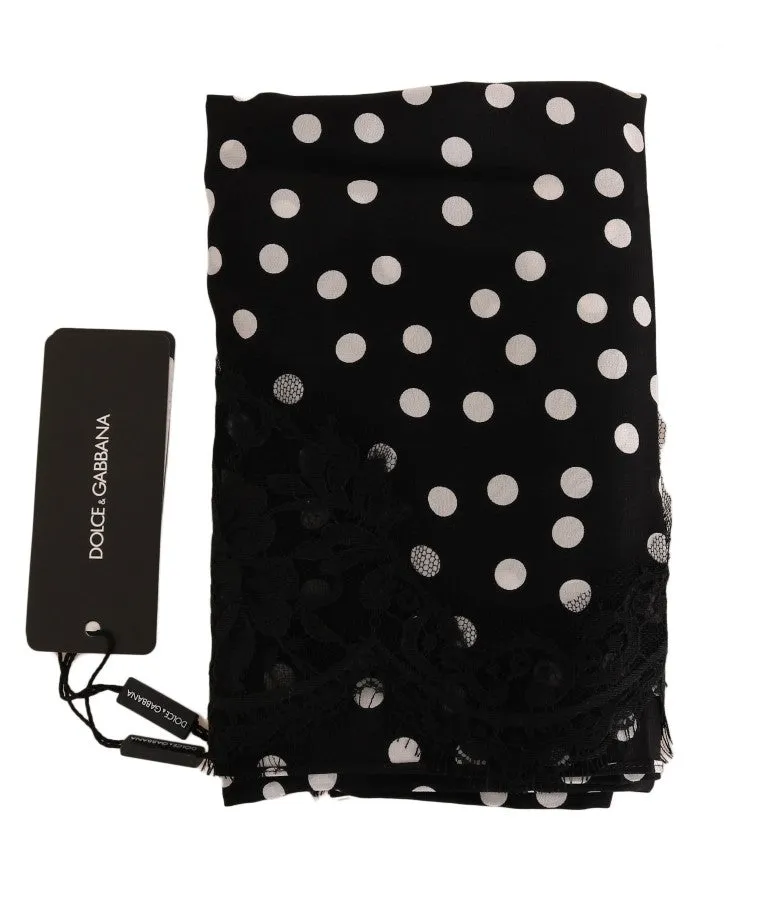 Black Silk Polka Dotted Scarf