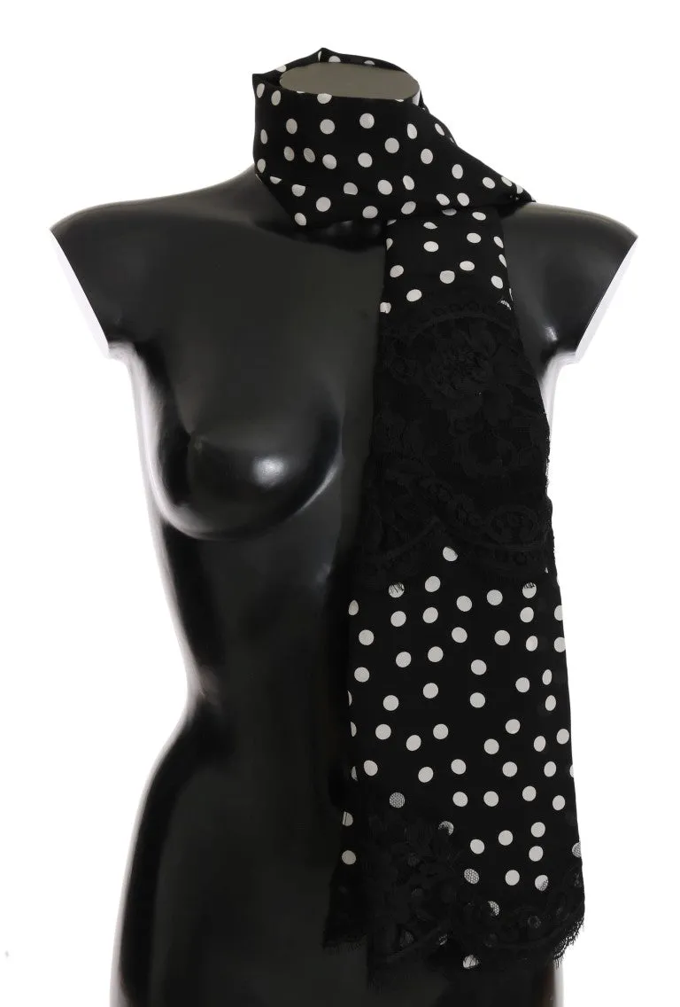 Black Silk Polka Dotted Scarf