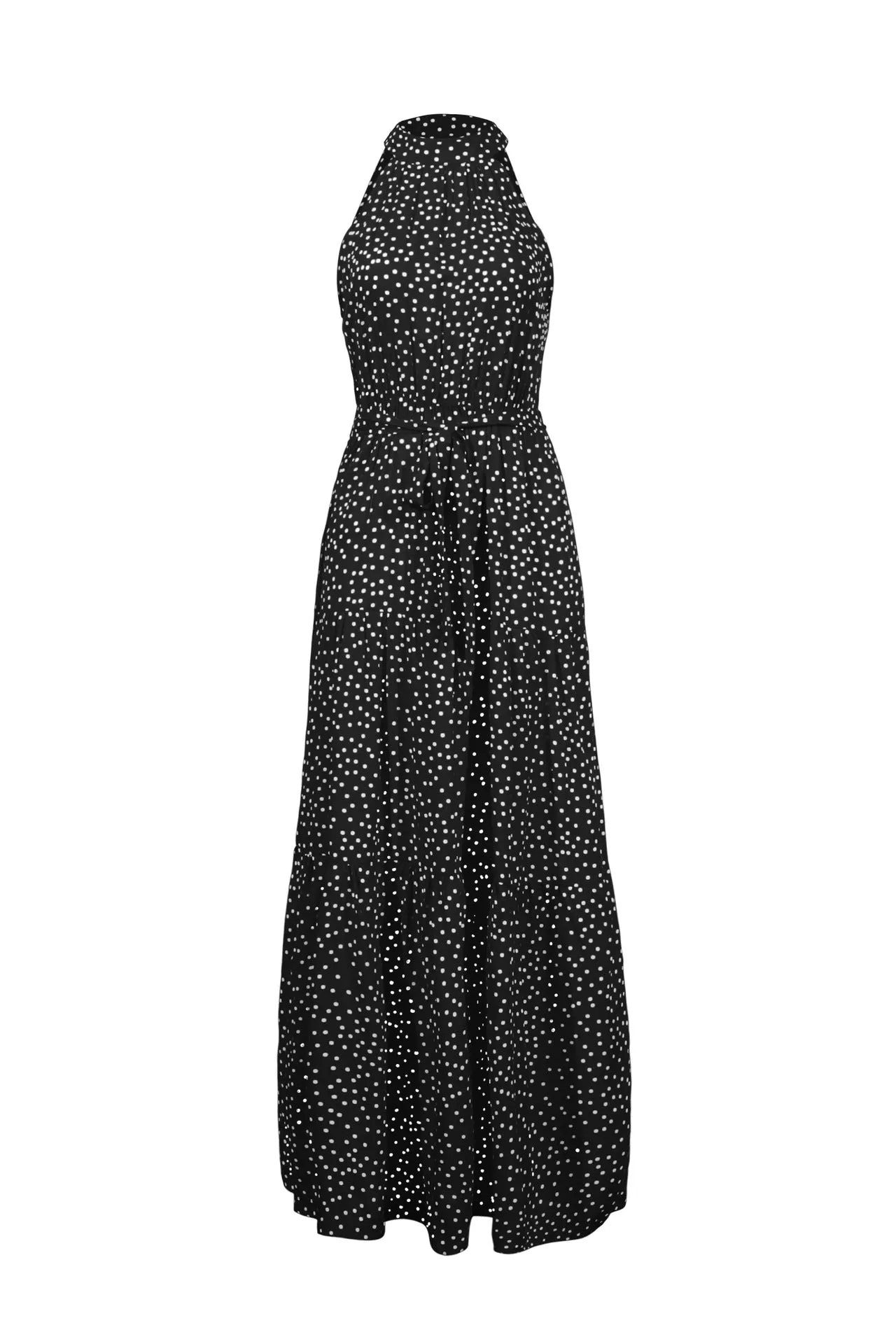 Black Wave Bohemian Boho Printed Hanging Neck Straps Maxi Dresses