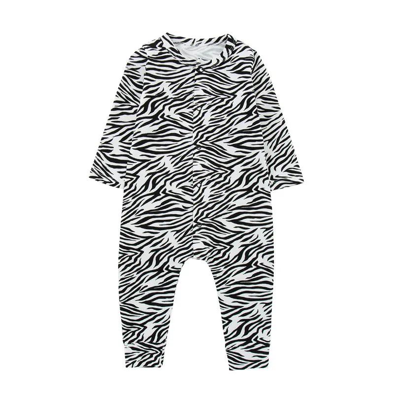 Black White Wave Print Long Sleeve Jumpsuit 12M-24M