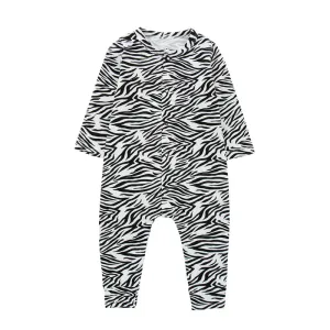 Black White Wave Print Long Sleeve Jumpsuit 12M-24M