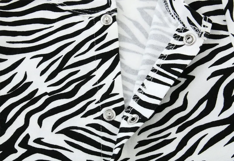 Black White Wave Print Long Sleeve Jumpsuit 12M-24M