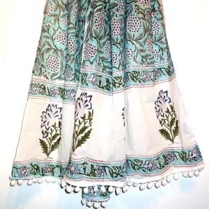 Block Print Scarf with Pom Poms