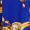 Blue and Gold Patterned Wrap Over Tie Waist Belt Dress