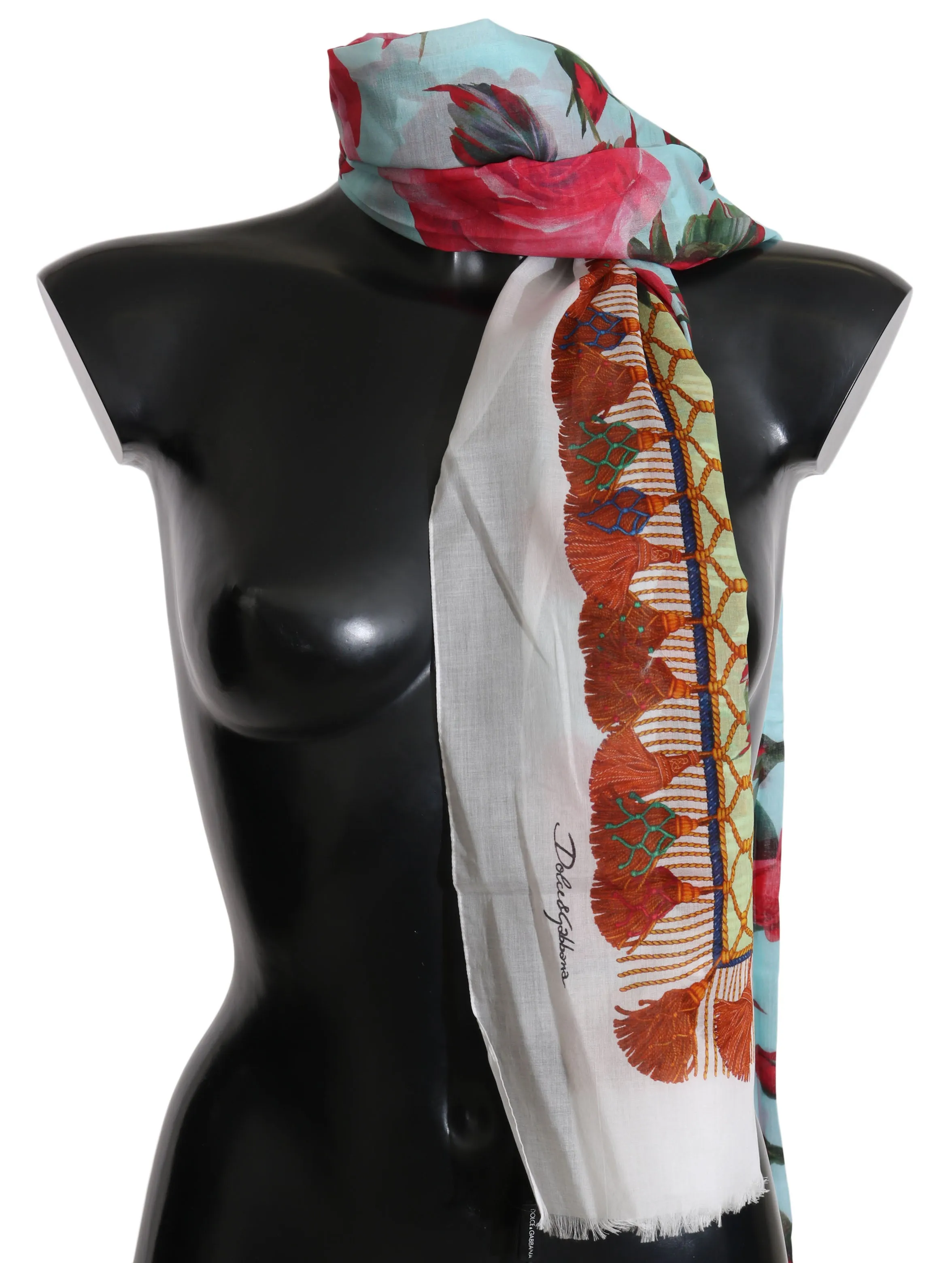 Blue Red Roses Cotton Shawl Wrap Scarf