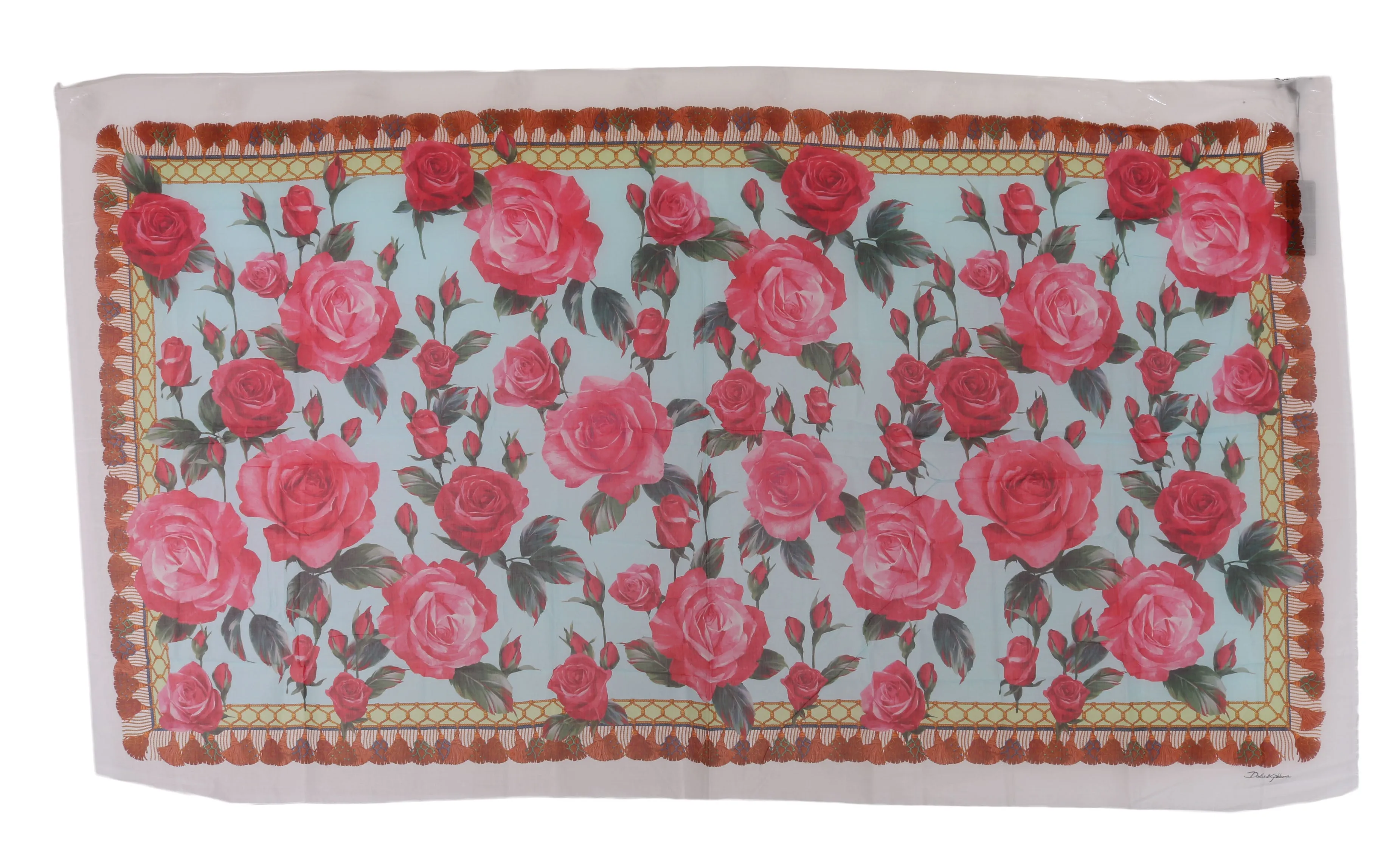 Blue Red Roses Cotton Shawl Wrap Scarf