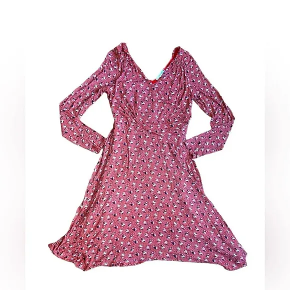 Boden Georgia Floral Faux Wrap Midi Dress Size 10R V-Neck Floral Red​