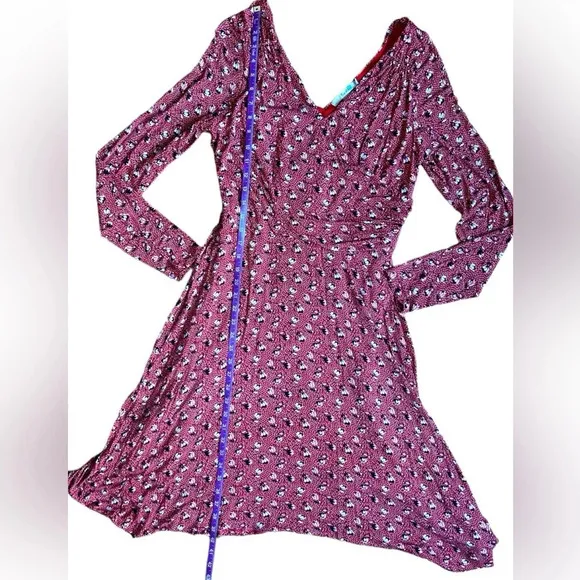 Boden Georgia Floral Faux Wrap Midi Dress Size 10R V-Neck Floral Red​