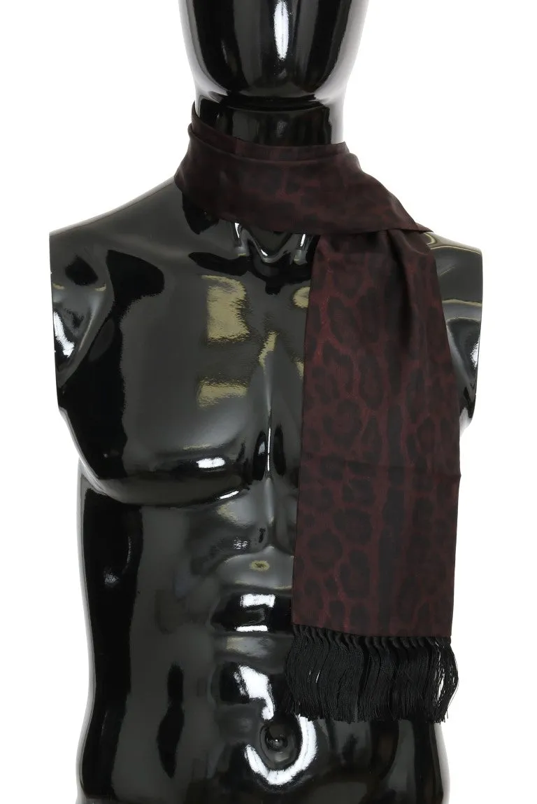 Bordeaux Silk Leopard Print Scarf