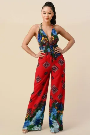 BORTHER PRINT HALTER NECK JUMPSUIT