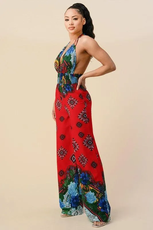 BORTHER PRINT HALTER NECK JUMPSUIT