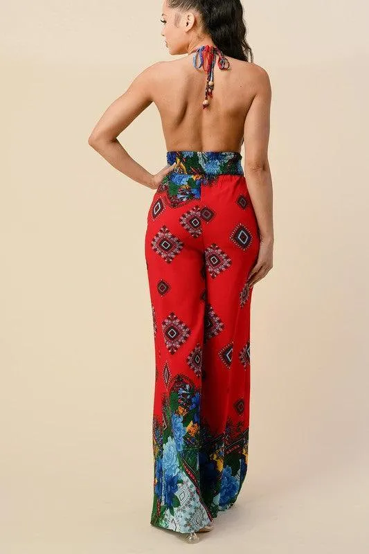BORTHER PRINT HALTER NECK JUMPSUIT