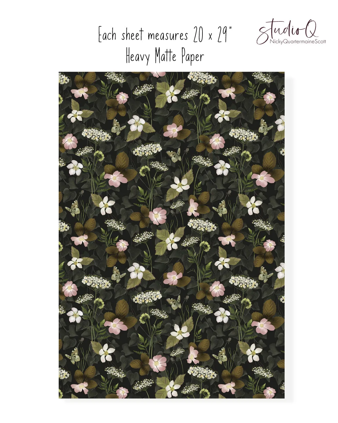 Bramble Floral Wrapping Paper in Evergreen - 5 Sheets