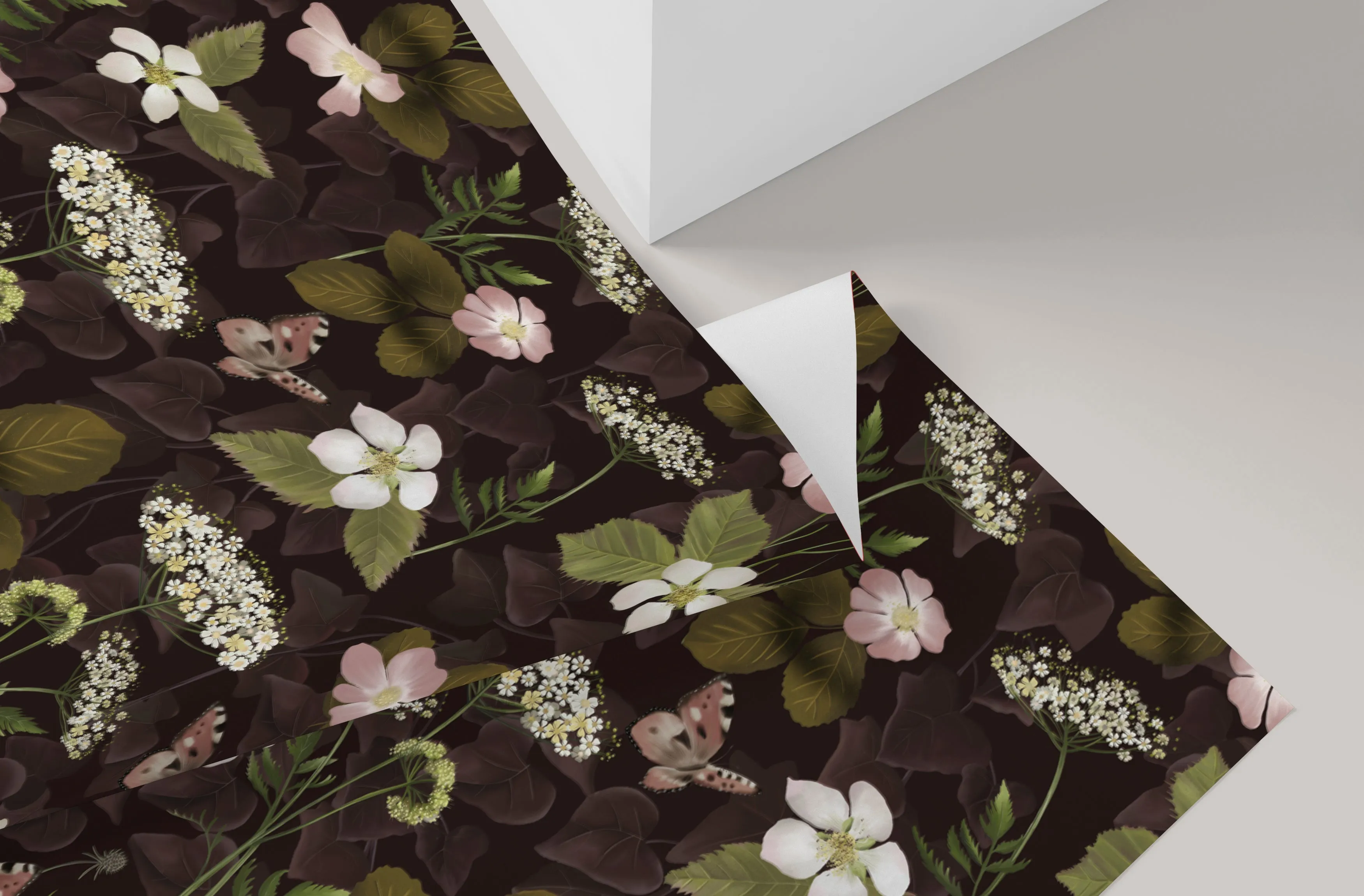 Bramble Floral Wrapping Paper in Plum