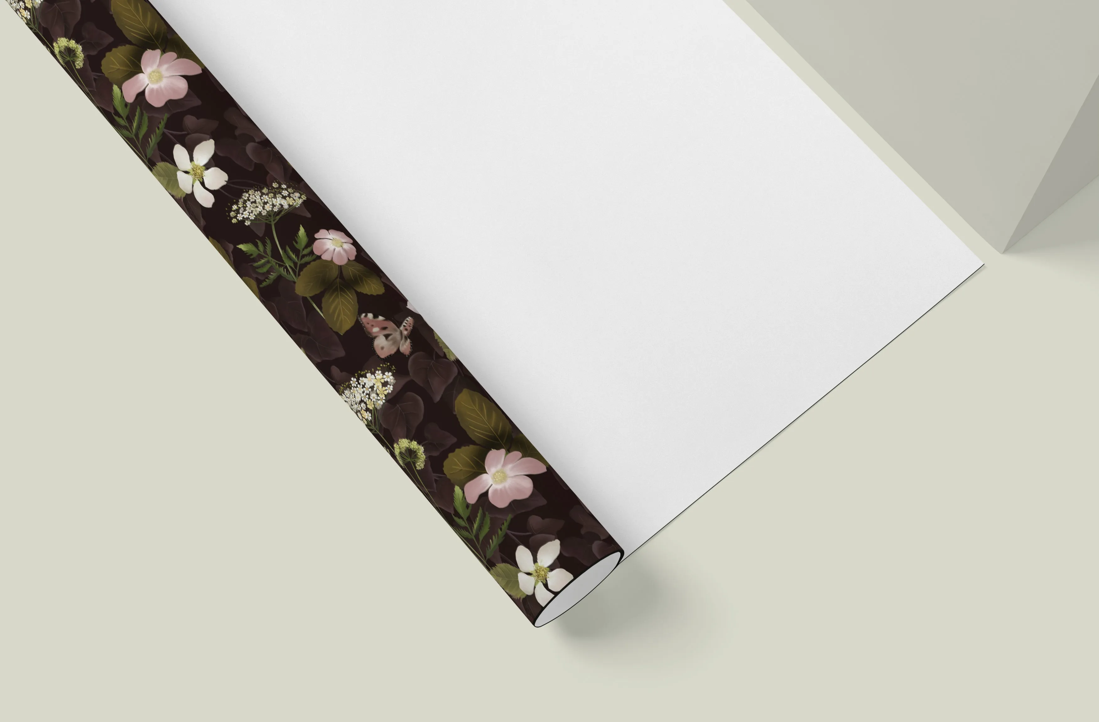 Bramble Floral Wrapping Paper in Plum