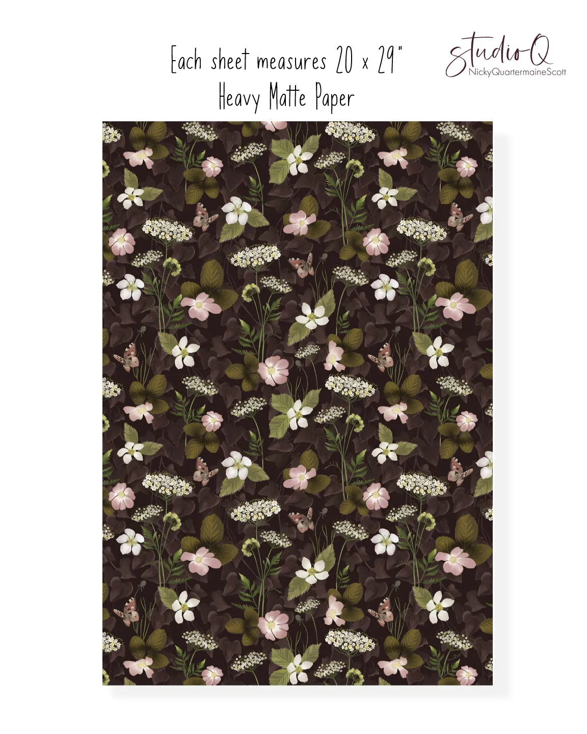 Bramble Floral Wrapping Paper in Plum