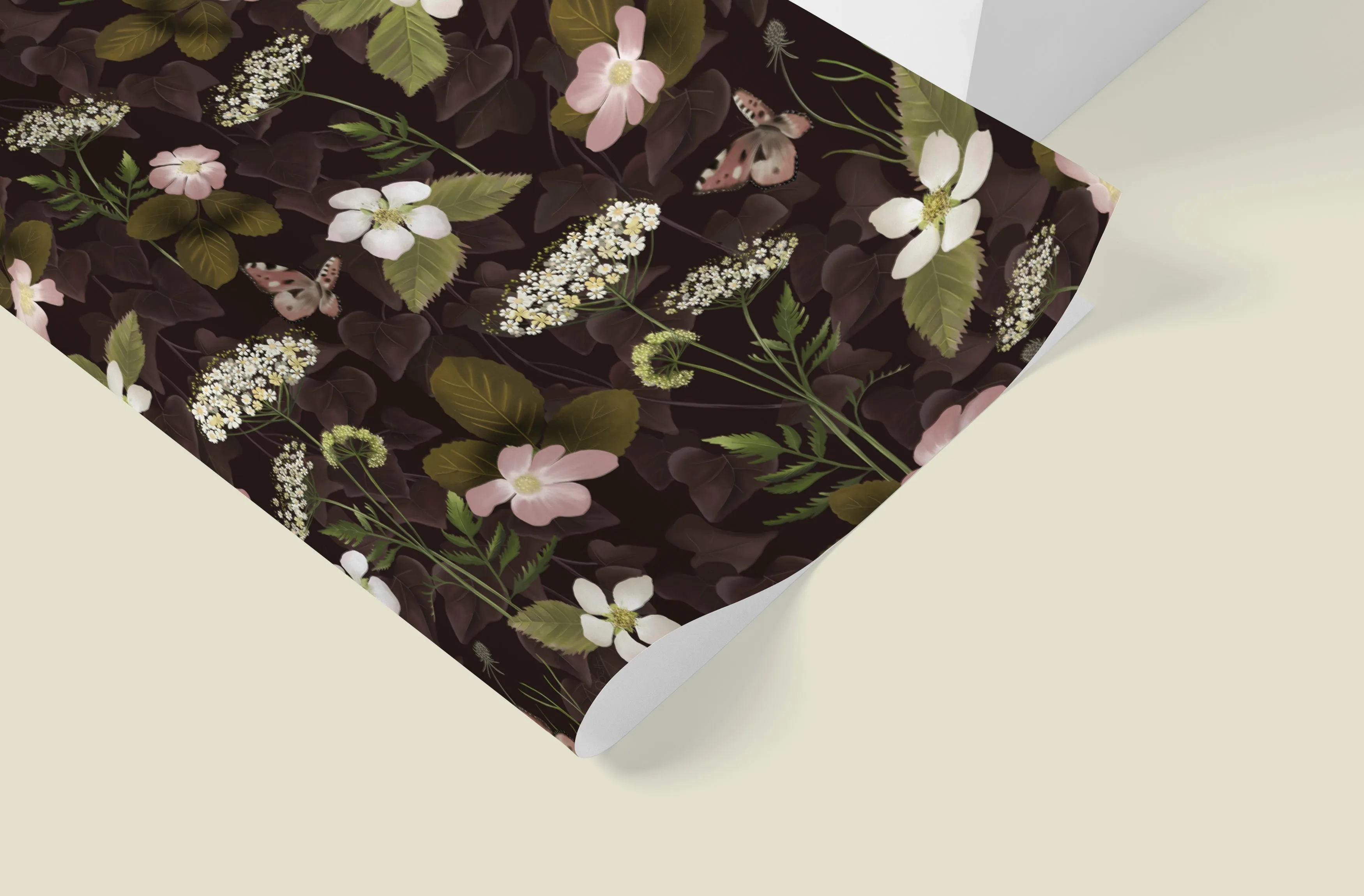 Bramble Floral Wrapping Paper in Plum