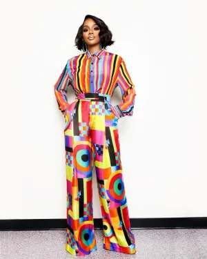 BruceGlen Neon Stained Glass Multicolor Printed Pants
