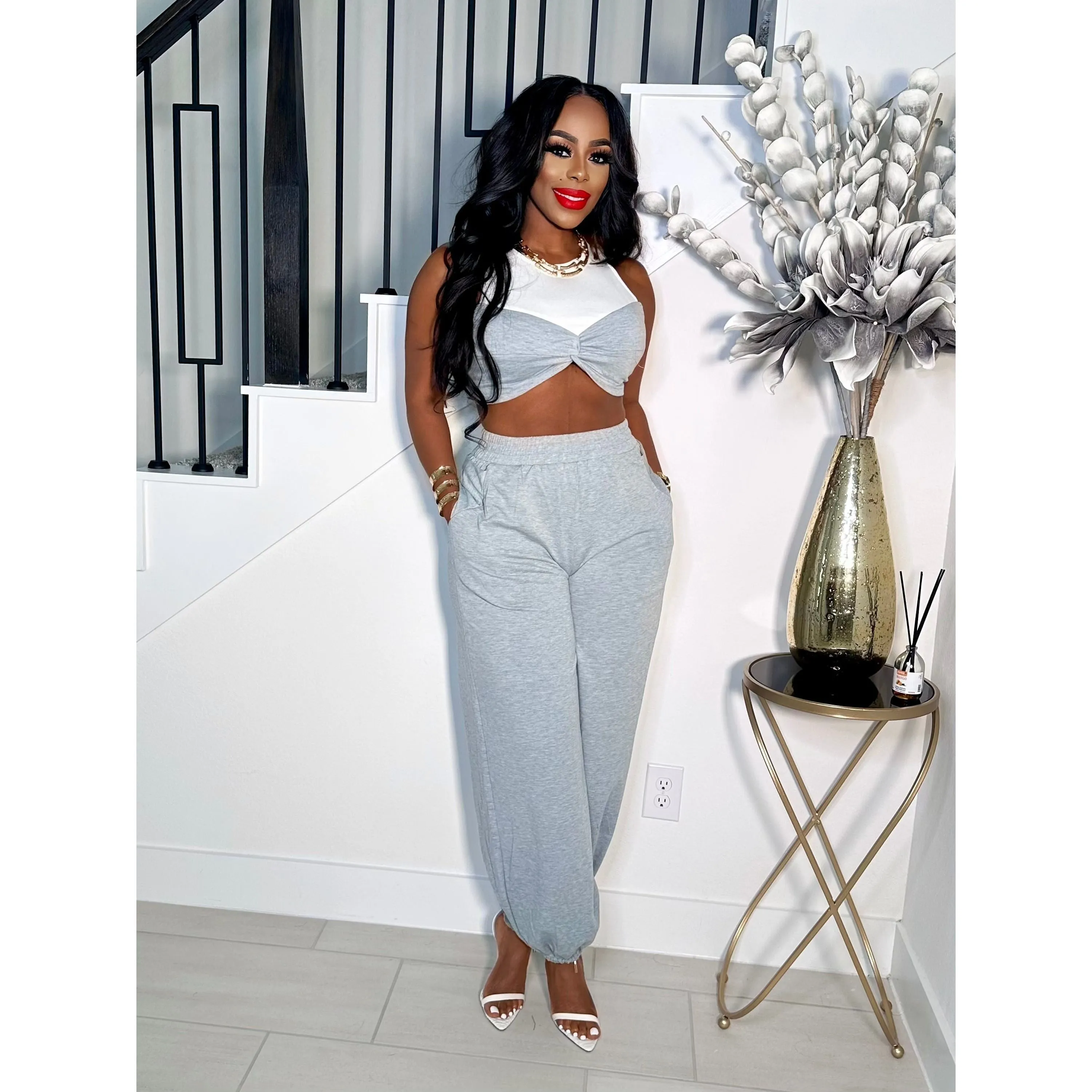 BUBBLE LEG CROPPED PANTS SET