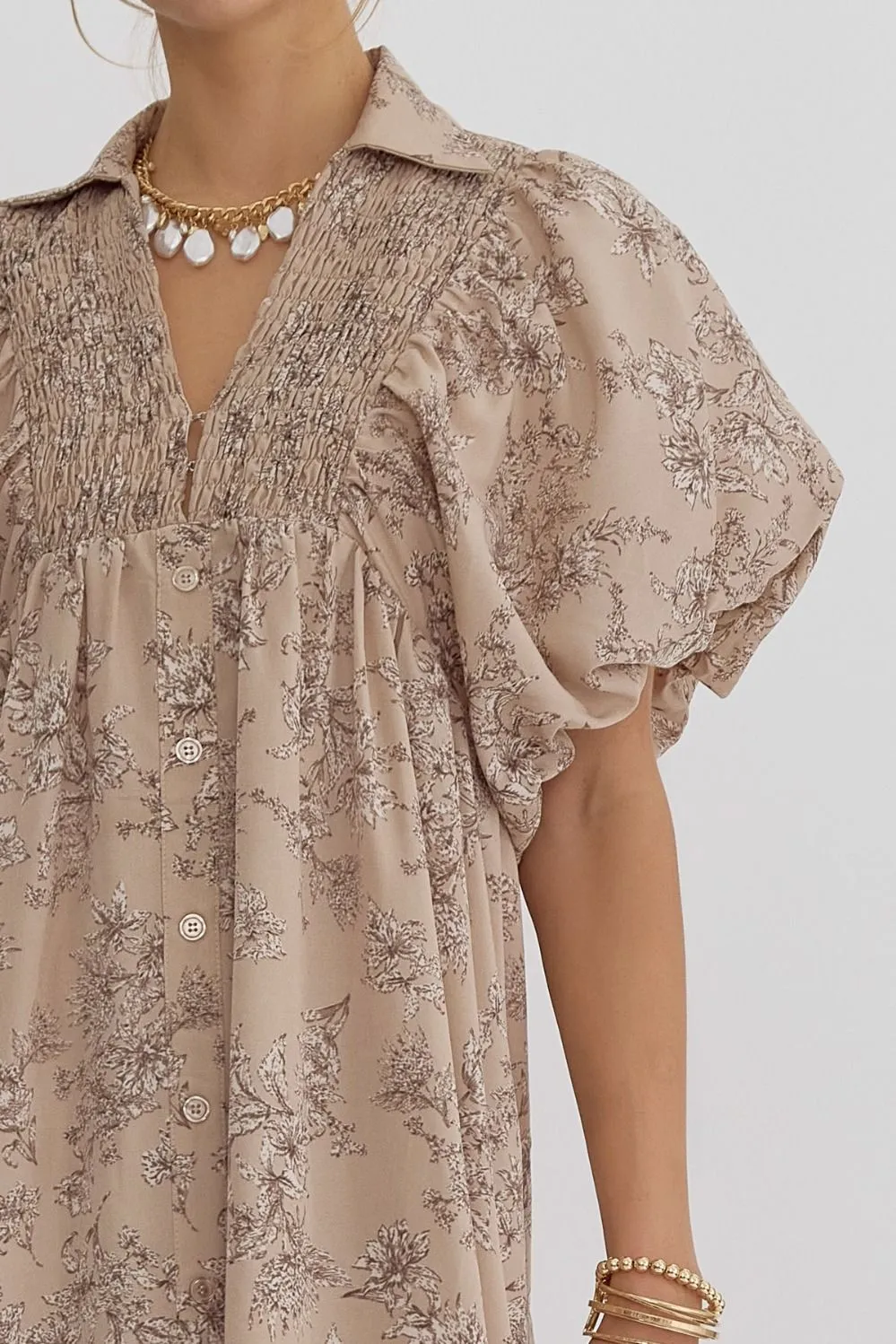 Bubble Sleeve Maxi Dress {Mocha}