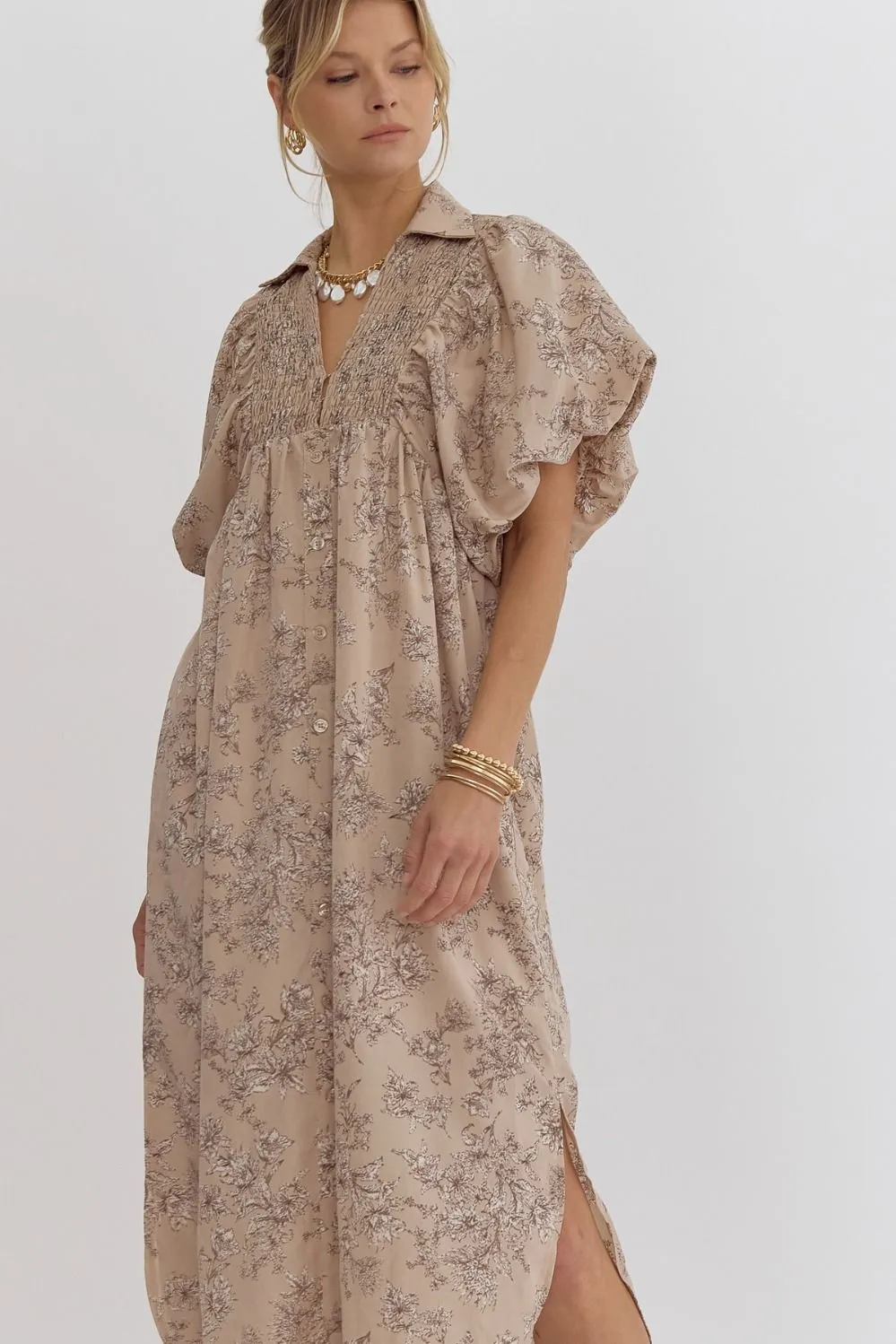 Bubble Sleeve Maxi Dress {Mocha}
