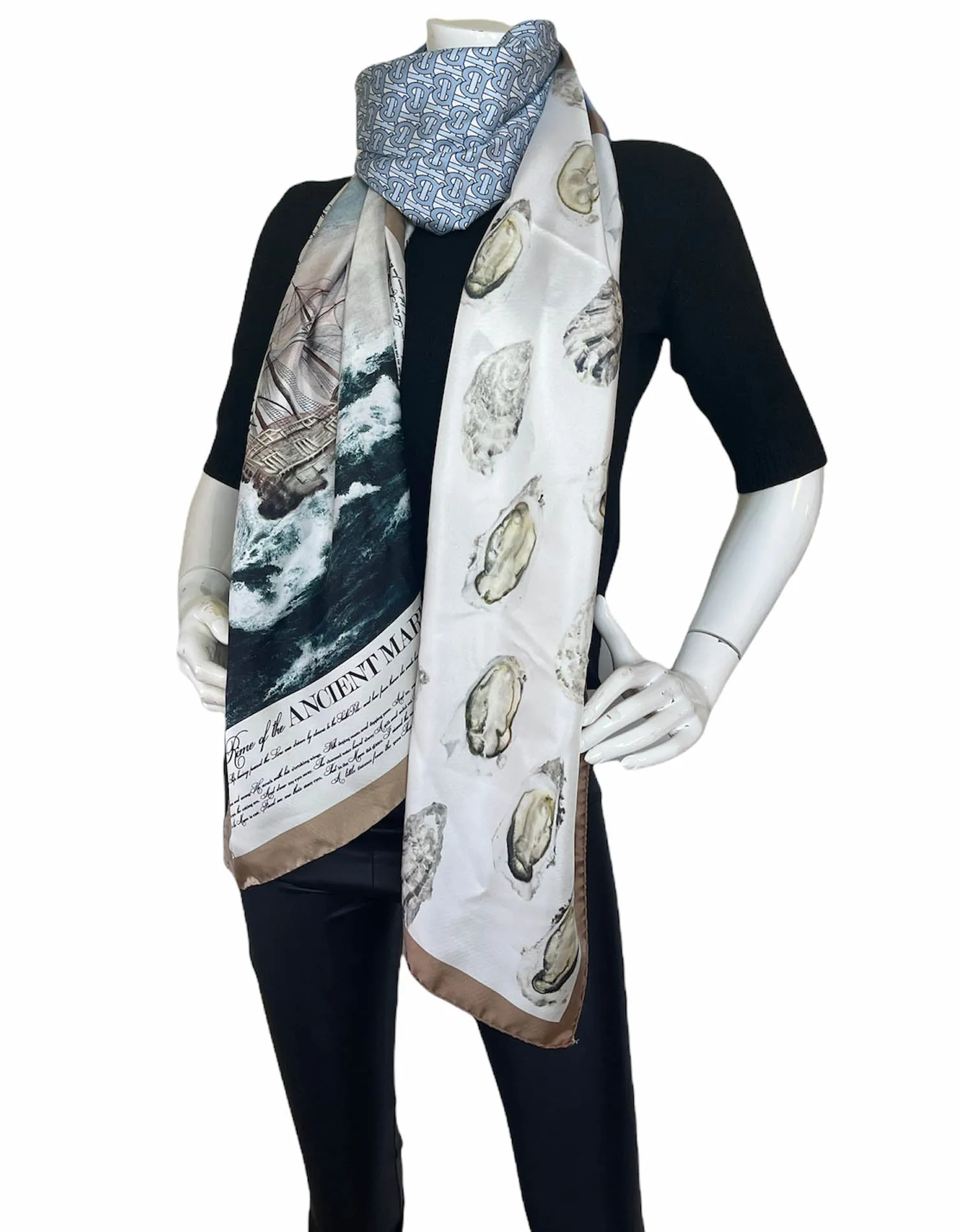 Burberry Oyster, Monogram & Mariner Print Silk Scarf
