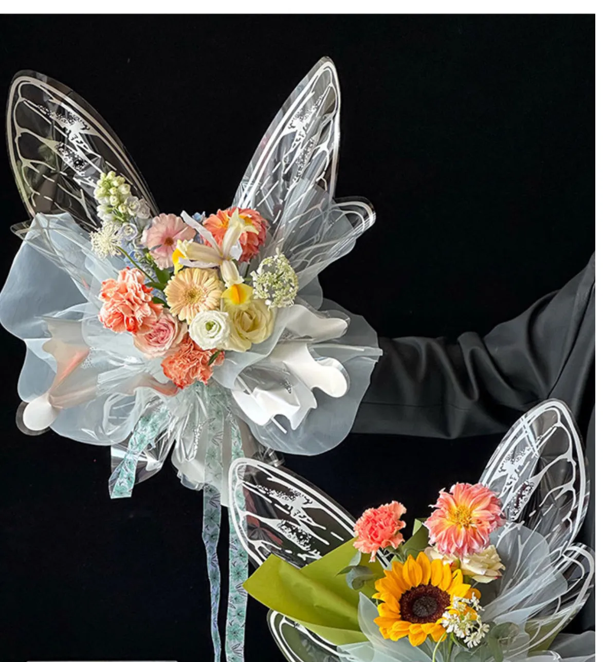 Butterfly Wing Flower Wrapping Paper – Elegant Crystal Finish (20 Sets)