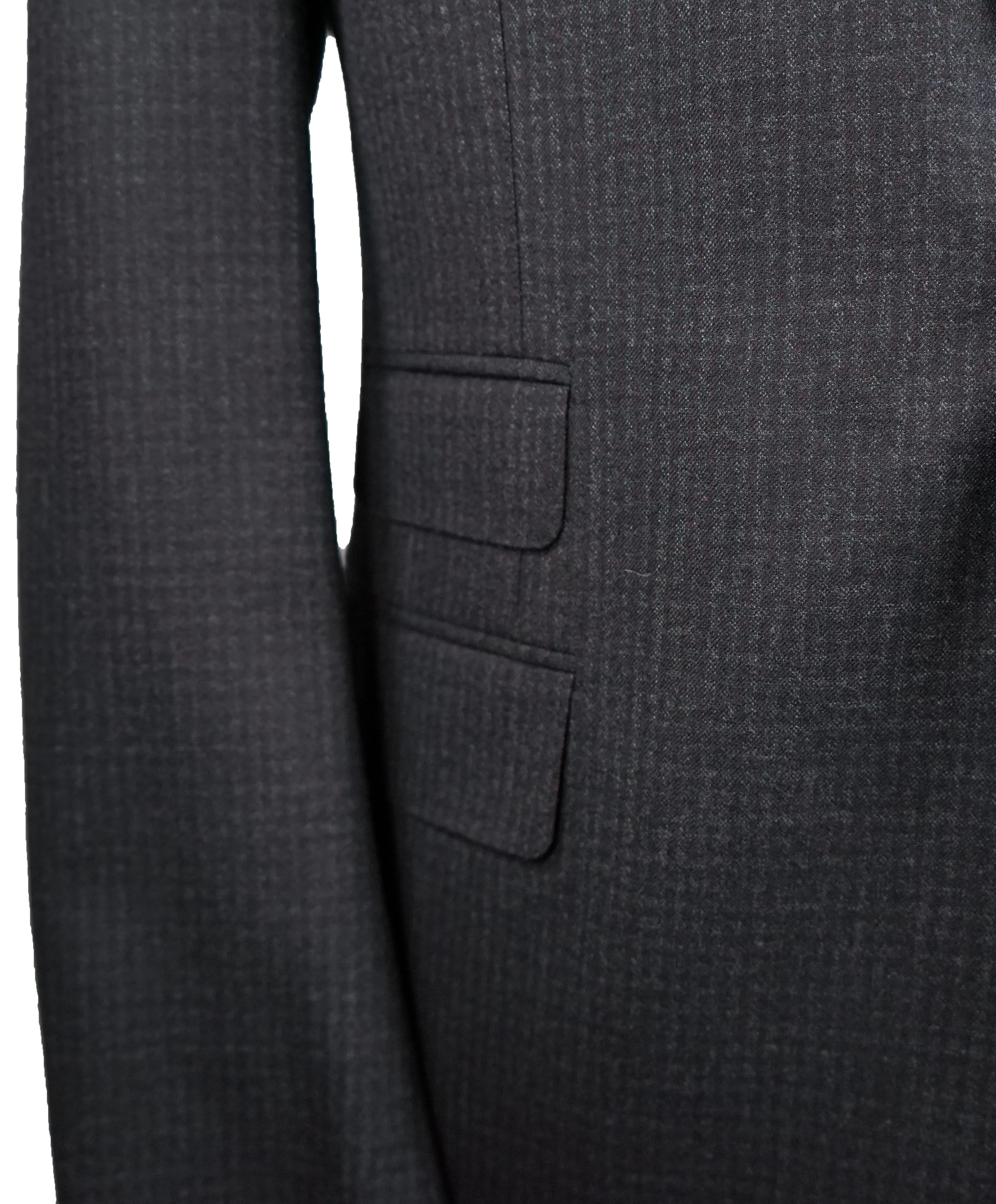 CANALI - Wide Peak Lapel Burgundy Check Suit W Ticket Pocket - 46R