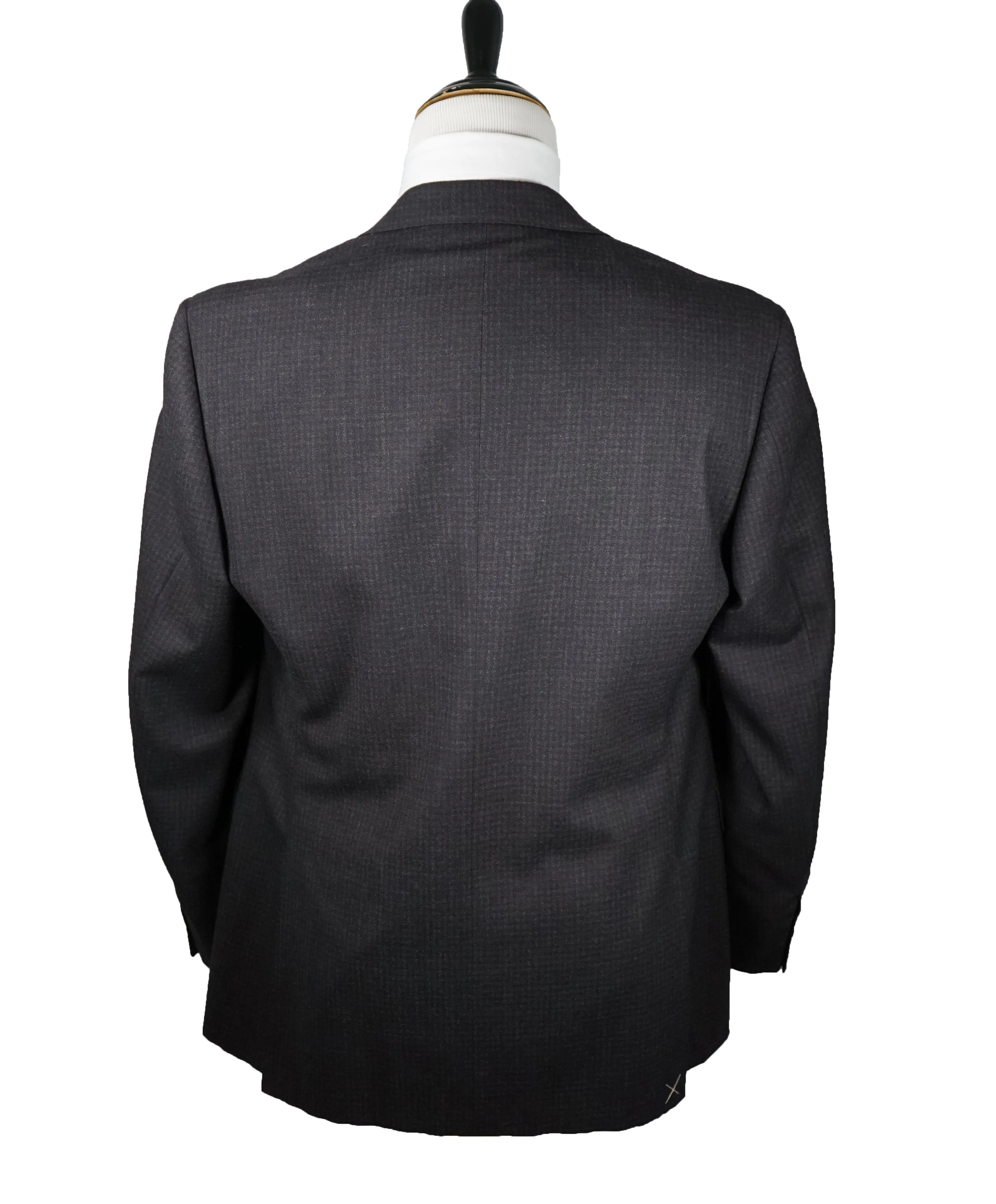 CANALI - Wide Peak Lapel Burgundy Check Suit W Ticket Pocket - 46R