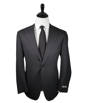 CANALI - Wide Peak Lapel Burgundy Check Suit W Ticket Pocket - 46R