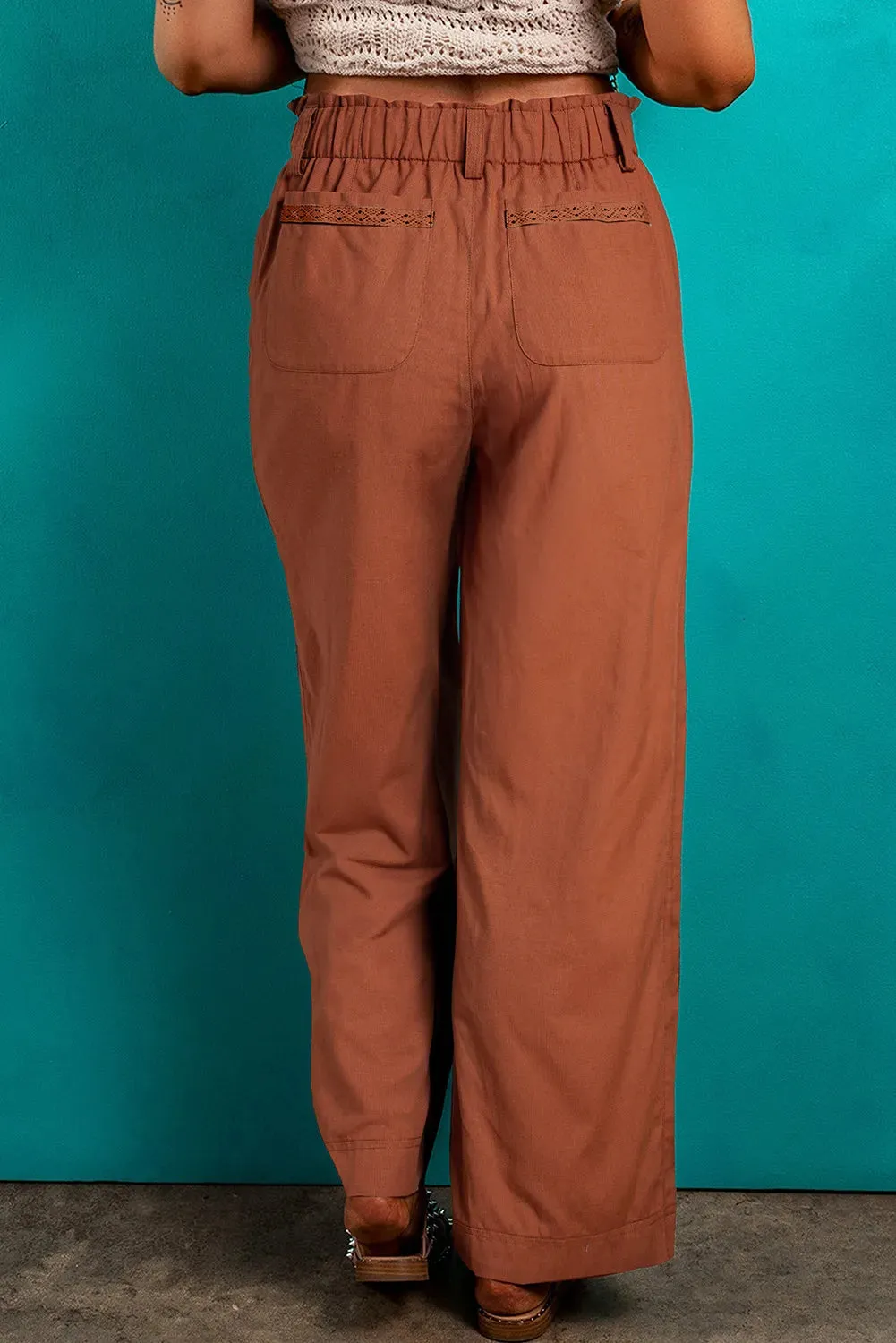 Caramel Color Wide Leg Pants with Pockets