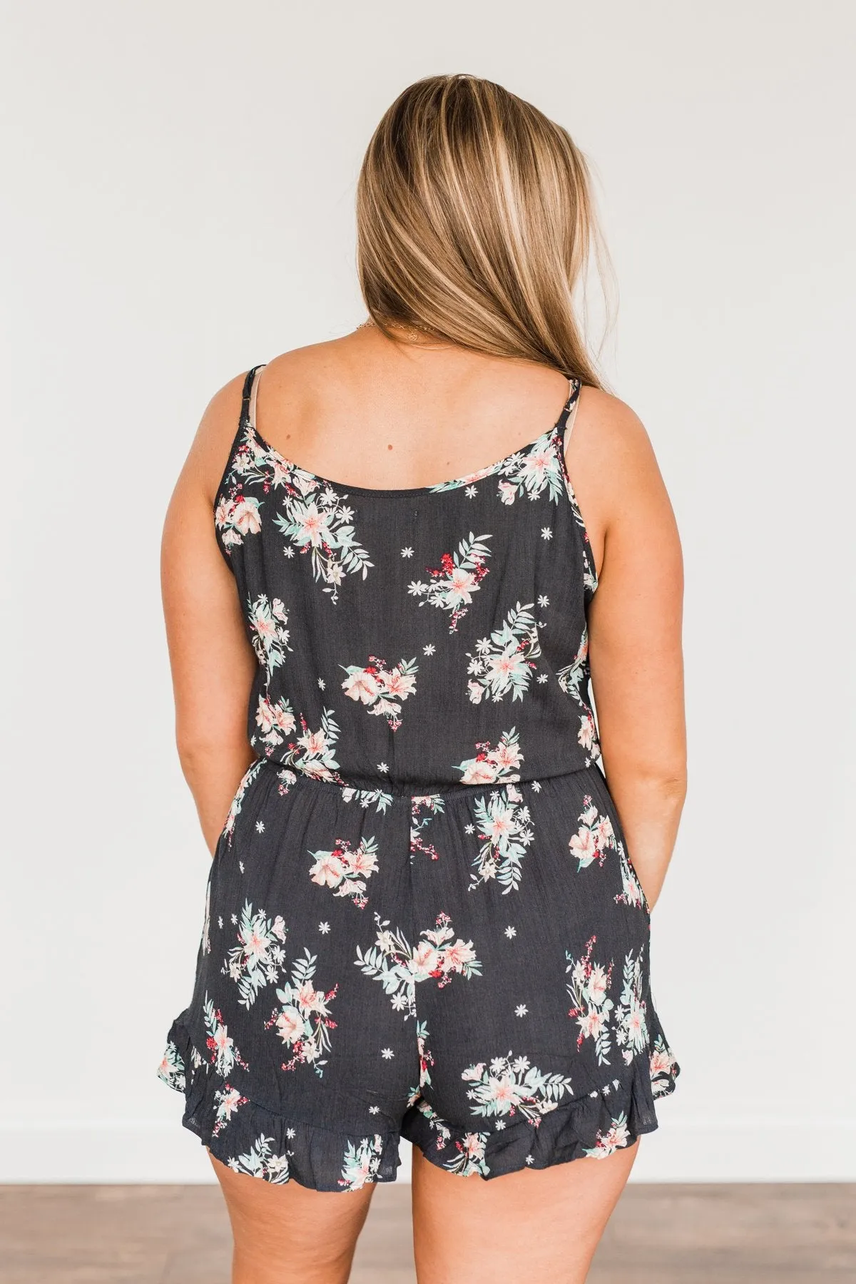 Care For You Floral Wrap Romper- Charcoal