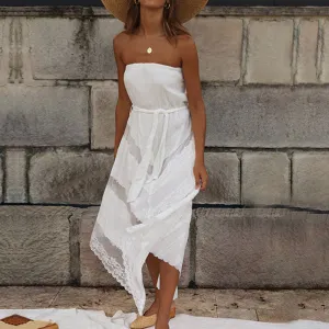 Chest Wrap Irregular White Dress