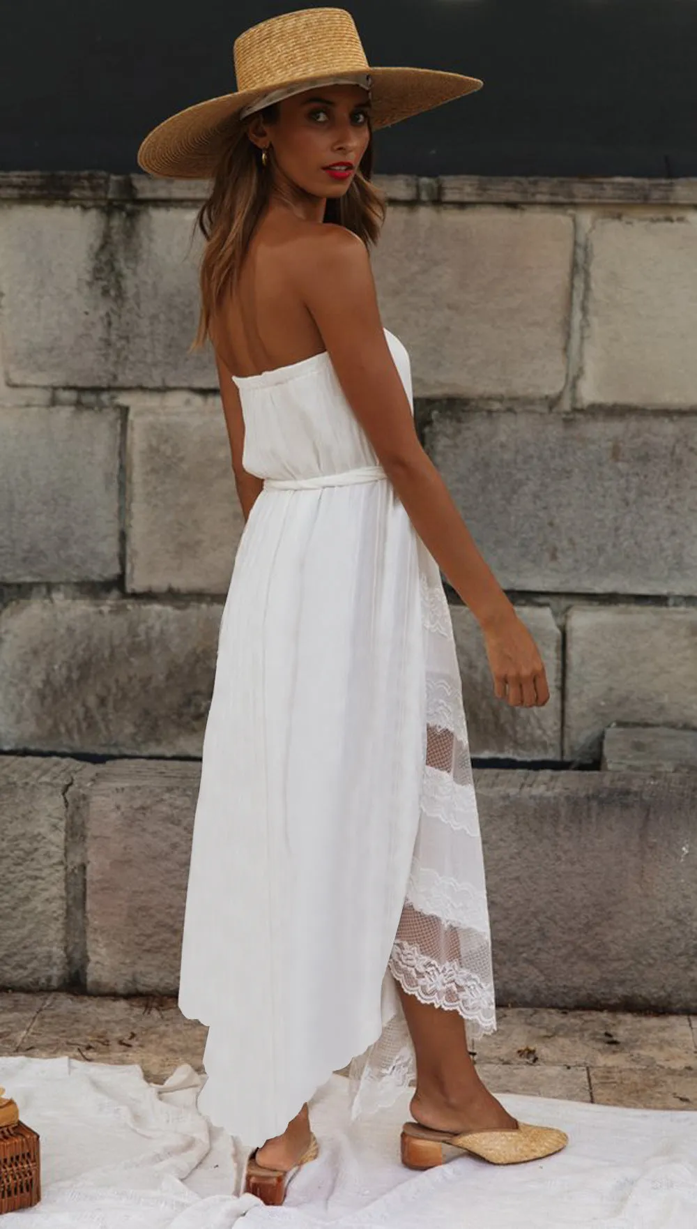 Chest Wrap Irregular White Dress